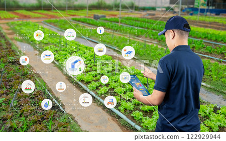 Agricultural engineer work with digital tablet in farm 122929944