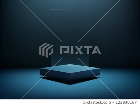 minimalist 3d blue podium display platform with modern lighting for product mockup showcase minimalist 3d blue podium display platform with modern lighting for product mockup showcase 122930167