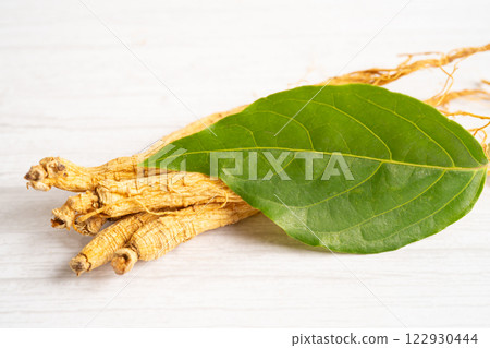 Ginseng, dried vegetable herb. Healthy food famous export food in Korea country. 122930444