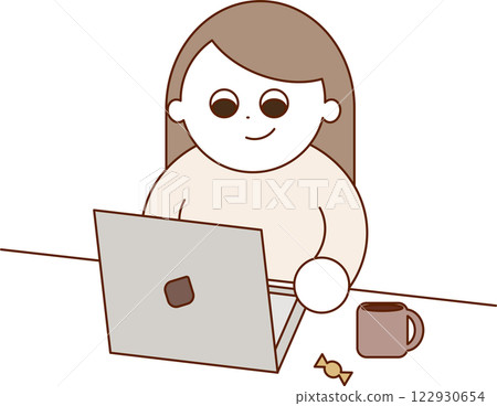 Illustration of a woman working on a PC Illustration of a woman working on a PC 122930654