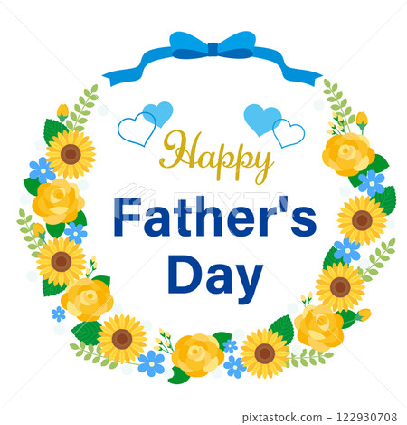 Father's Day ribbon, rose and sunflower wreath frame 122930708