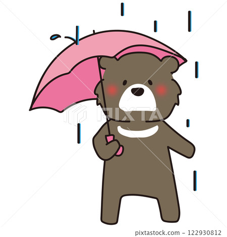Asiatic black bear holding an umbrella on a rainy day Asiatic black bear holding an umbrella on a rainy day 122930812