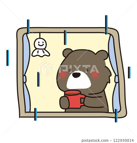 雨天，亞洲黑熊凝視著窗外 122930814