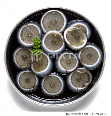 Jellied Eels - A traditional dish from London, consisting of eels that are boiled, then set in their own jelly. 122930902