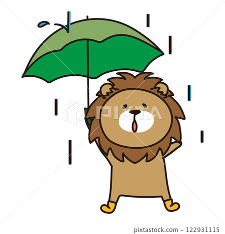 Lion holding an umbrella on a rainy day 122931115