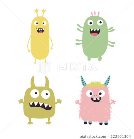 Set of Colorful Cute Crazy Ugly Monster Mascot Cartoon Character with Humor Happy Expression Set of Colorful Cute Crazy Ugly Monster Mascot Cartoon Character with Humor Happy Expression 122931304