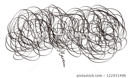 Line drawing illustrations representing worries, troubles, anxiety, confusion, chaos, etc. 122931496