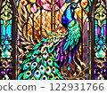 Beautiful peacock stained glass 122931766
