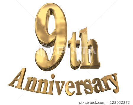 3DCG letters "9th Anniversary/9th Anniversary Mark Sparkling" Gold, Gold 3DCG letters "9th Anniversary/9th Anniversary Mark Sparkling" Gold, Gold 122932272