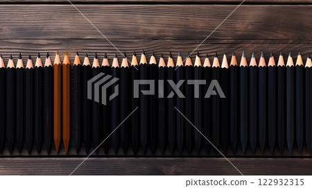 Black pencils on wood. Generative AI 122932315