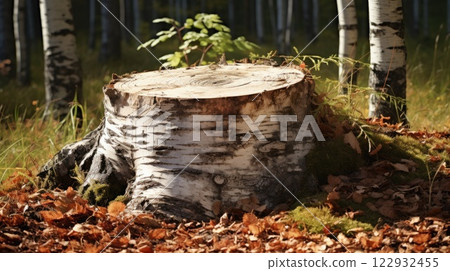 Fallen birch-tree. Generative AI 122932455
