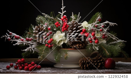 Festive winter arrangement. Generative AI 122932458