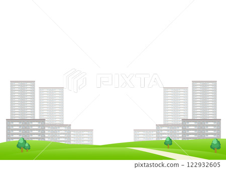 Background illustration of an urban landscape with rows of apartment buildings 122932605