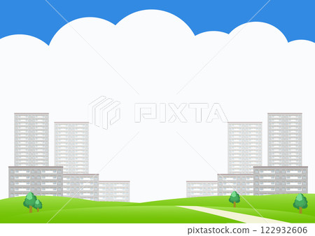 帶有一排排公寓大樓的城市景觀背景插圖 122932606