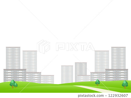 帶有一排排公寓大樓的城市景觀背景插圖 帶有一排排公寓大樓的城市景觀背景插圖 122932607