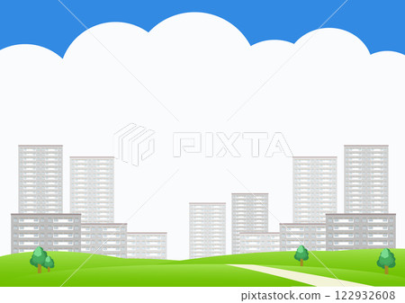 Background illustration of an urban landscape with rows of apartment buildings 122932608