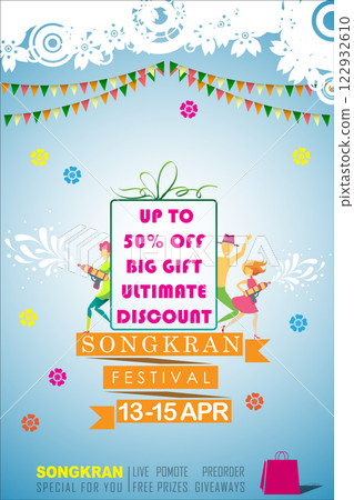 Songkran sale promotion banner for Songkran Festival Abstract background. Thai New Year Holiday. The Water Splash Festival. Vector and Illustration, EPS 10. Songkran sale promotion banner for Songkran Festival Abstract background. Thai New Year Holiday. The Water Splash Festival. Vector and Illustration, EPS 10. 122932610