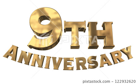 3DCG letters "9th Anniversary/9th Anniversary Mark Sparkling" Gold, Gold 3DCG letters "9th Anniversary/9th Anniversary Mark Sparkling" Gold, Gold 122932620