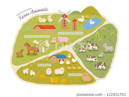 Hand-drawn illustrations of farm animals 122932703