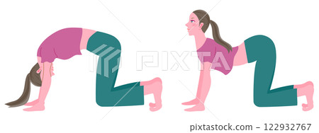 Woman doing cat and cow yoga pose 122932767
