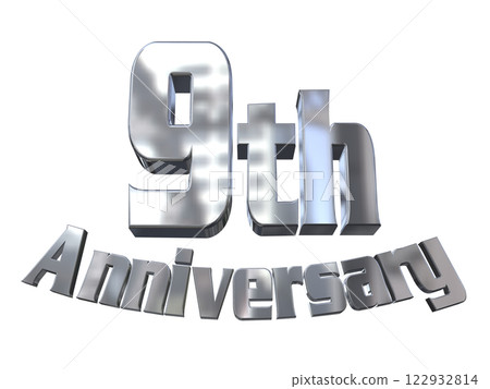 3DCG 字母“9 週年/9 週年紀念標誌閃耀”銀色,銀色 3DCG 字母“9 週年/9 週年紀念標誌閃耀”銀色,銀色 122932814