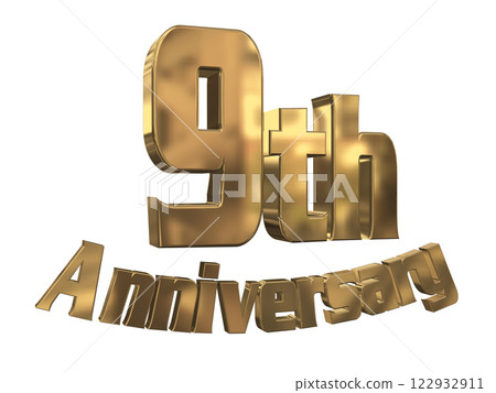 3DCG letters "9th Anniversary/9th Anniversary Mark Sparkling" Gold, Gold 3DCG letters "9th Anniversary/9th Anniversary Mark Sparkling" Gold, Gold 122932911