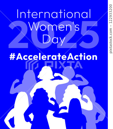 International Women's Day 2025 poster. Accelerate Action campaign pose. Diverse women in silhouettes show strong arm with clenched fist in solidarity and support for women's rights and gender equality International Women's Day 2025 poster. Accelerate Action campaign pose. Diverse women in silhouettes show strong arm with clenched fist in solidarity and support for women's rights and gender equality 122933200