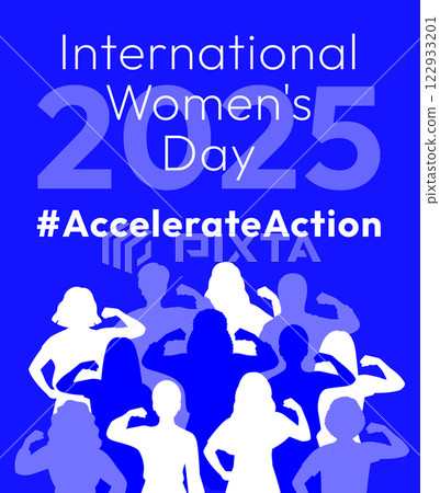 International Women's Day 2025 poster. Accelerate Action campaign pose. Diverse women in silhouettes show strong arm with clenched fist in solidarity and support for women's rights and gender equality International Women's Day 2025 poster. Accelerate Action campaign pose. Diverse women in silhouettes show strong arm with clenched fist in solidarity and support for women's rights and gender equality 122933201