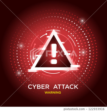 Cyber Attack Warning with a glowing triangular alert symbol 122933916