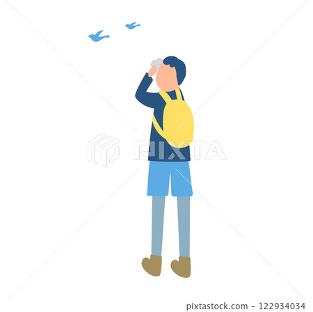 一名男子在爬山時觀鳥的插圖 122934034