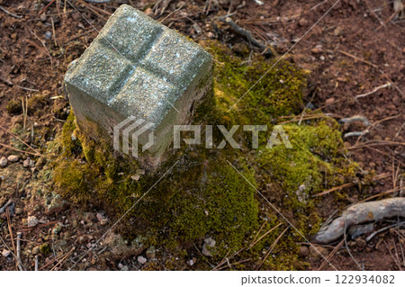 Boundary markers installed in the forest Boundary markers installed in the forest 122934082