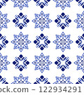 Azulejos portuguese traditional ornamental tile, blue and white seamless pattern 122934291