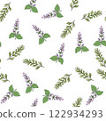 Seamless pattern with Clary sage and rosemary, edible and medicinal plant 122934293