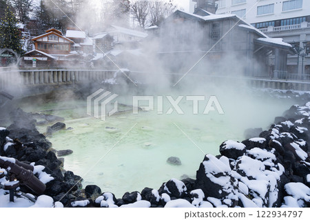 Kusatsu Onsen Yubatake in winter 122934797