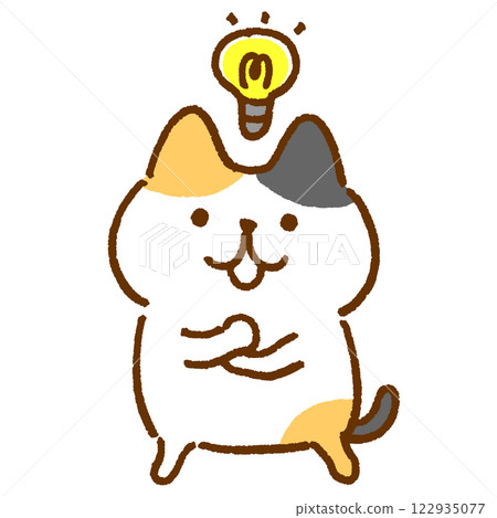 Character illustration of a calico cat thinking of something 122935077