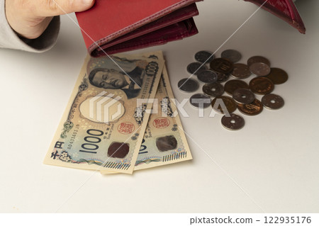 scatter the remaining cash in one's wallet on the table scatter the remaining cash in one's wallet on the table 122935176