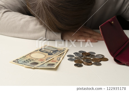 把錢包裡剩餘的現金散落在桌上 122935178