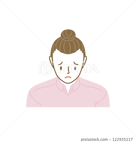 一位頭髮稀疏、綁著髮髻的年輕女子的正面圖(頂視圖) 一位頭髮稀疏、綁著髮髻的年輕女子的正面圖(頂視圖) 122935217