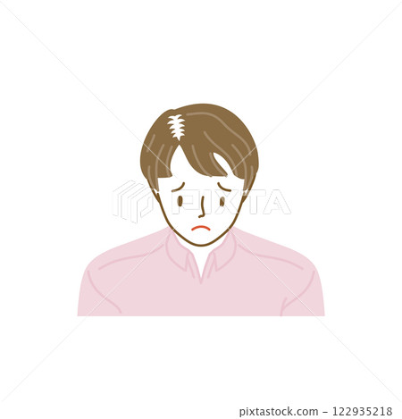 A young woman with thinning hair and a thinning part seen from the front (top view) 122935218