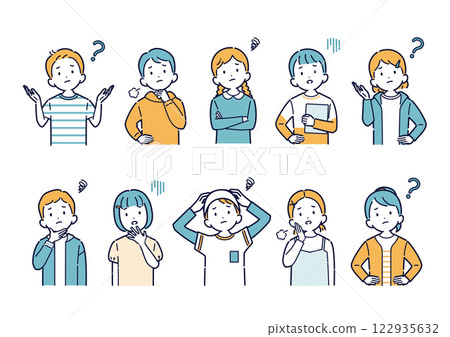 Illustration set of children thinking and worrying Illustration set of children thinking and worrying 122935632