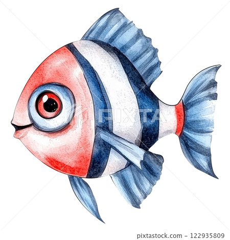 Cute little baby fish isolated on white background, cartoonish sea creature illustration 122935809