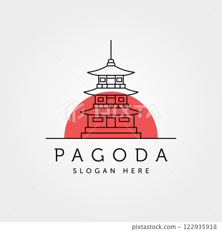 pagoda line art logo with sun vector symbol illustration design 122935918