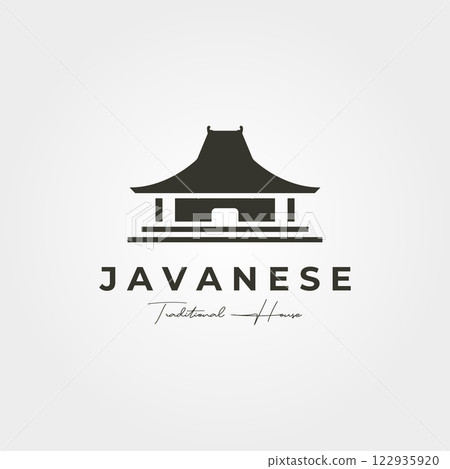 javanese traditional house logo vintage vector symbol illustration design, joglo house traditional logo design javanese traditional house logo vintage vector symbol illustration design, joglo house traditional logo design 122935920