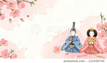 Watercolor illustration of cherry blossoms and Hinamatsuri 122936744