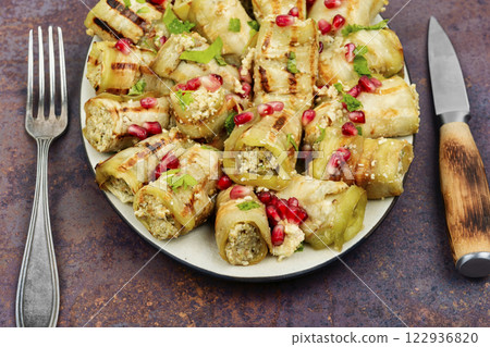 Vegan rolls of eggplant. Vegan rolls of eggplant. 122936820