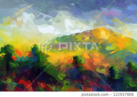 Abstract colorful mountain landscape background. Ai generated 122937806