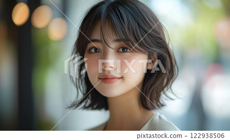 Natural portrait of a woman with short bob 122938506