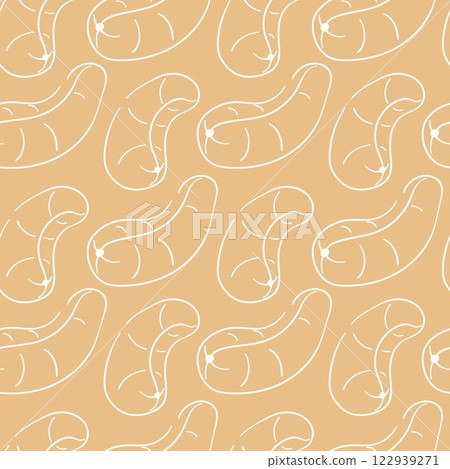 Cashew seamless pattern in line art style on beige background. Hand drawn design for label, menu, package, grocery. Cashew seamless pattern in line art style on beige background. Hand drawn design for label, menu, package, grocery. 122939271