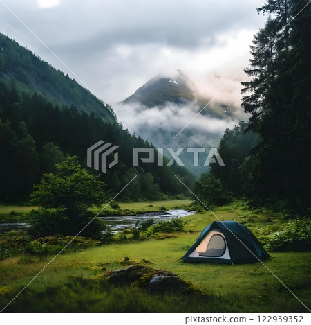 Tent in a Mountain Landscape 122939352