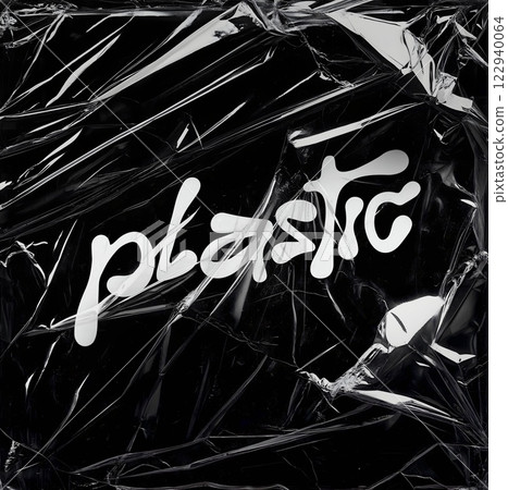 Abstract Black and White Texture with Wrinkled Plastic Wrap 122940064